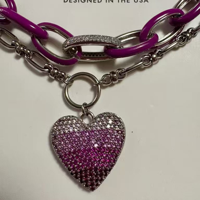Vibrant Pink And Silver Heart Necklace